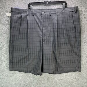 Haggar Shorts Mens Gray 48 Cool 18 Pro Big Tall  UPF 50 Stretch Windowpane NWT